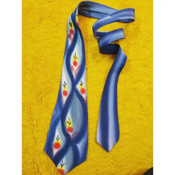 1950s HANDPAINTED SILK TIE ~ BOLD SWING SPACE AGE JAZZ ART ~ RED CHERRIES ~ 53